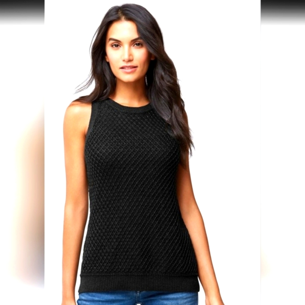 NWT Tommy Bahama Linen Black Sleeveless Sweater Top